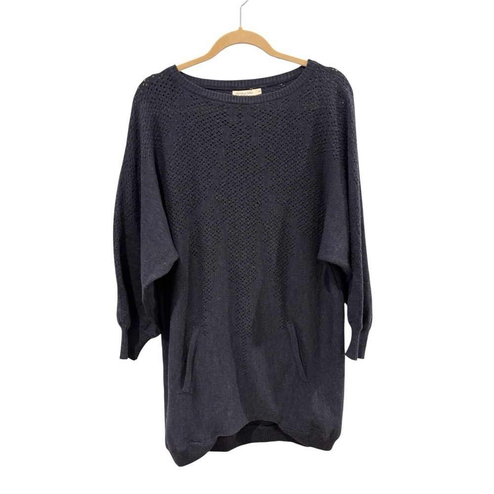 Micaela Greg Wool Tunic Sweater Blue Oversized Knit Pockets S/M - Picture 2 of 8